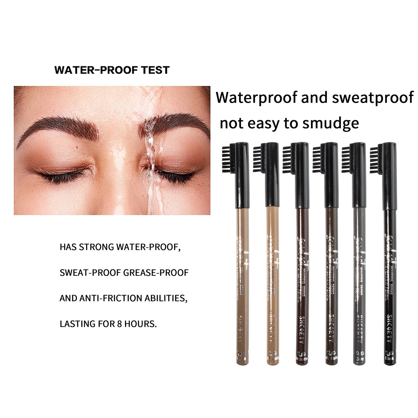 SHCOETY 6-Color Waterproof Eyebrow Pencil Set Color Icon Kohl Eyeliner Pencil - Rich Hyper-Pigmented Color, Smooth Creamy Application, Long-Wearing Matte Finish Versatility, Cruelty-Free & Vegan