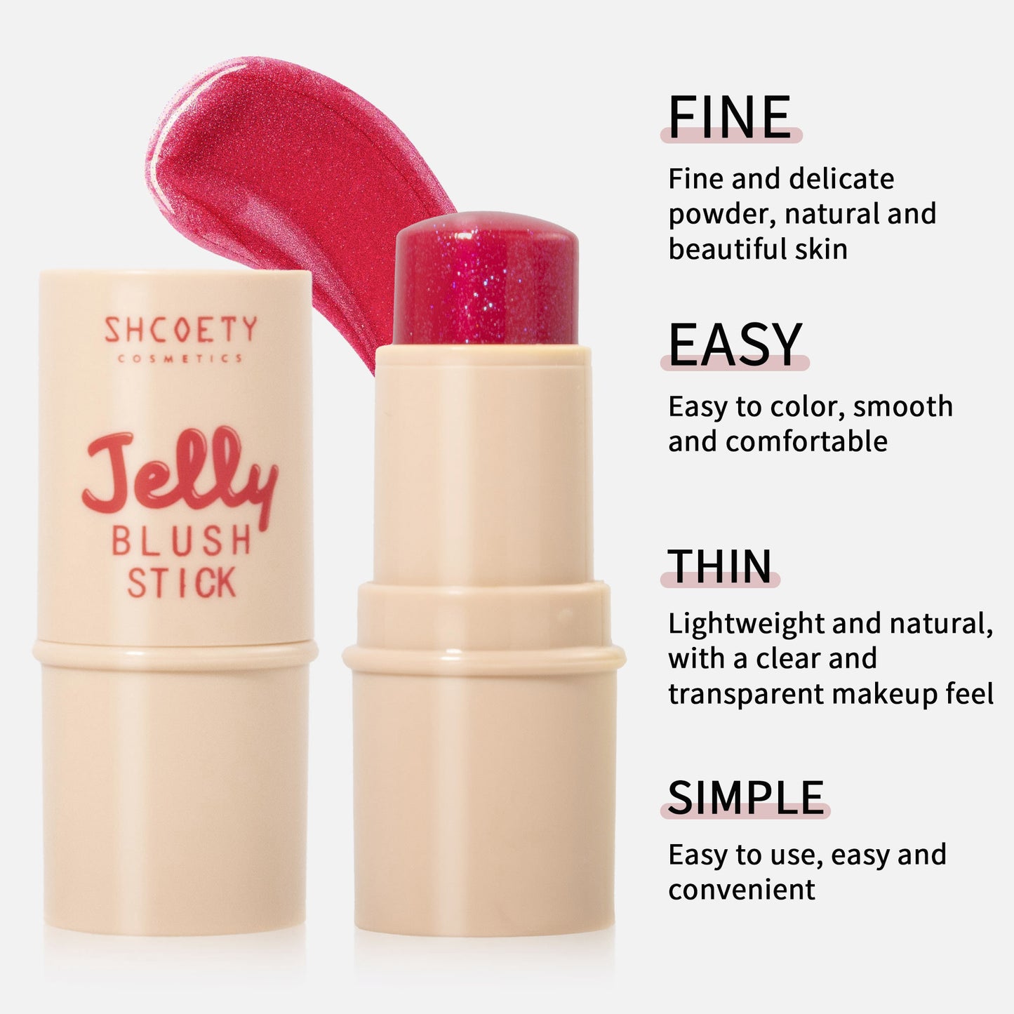 SHCOETY Jelly Bouncy Blush Stick, Multi-Use Pearl Shimmer HighlighterContour Sticks, Dual Lip And Cheek Color, Lightweight RadiantCream Blush Makeup