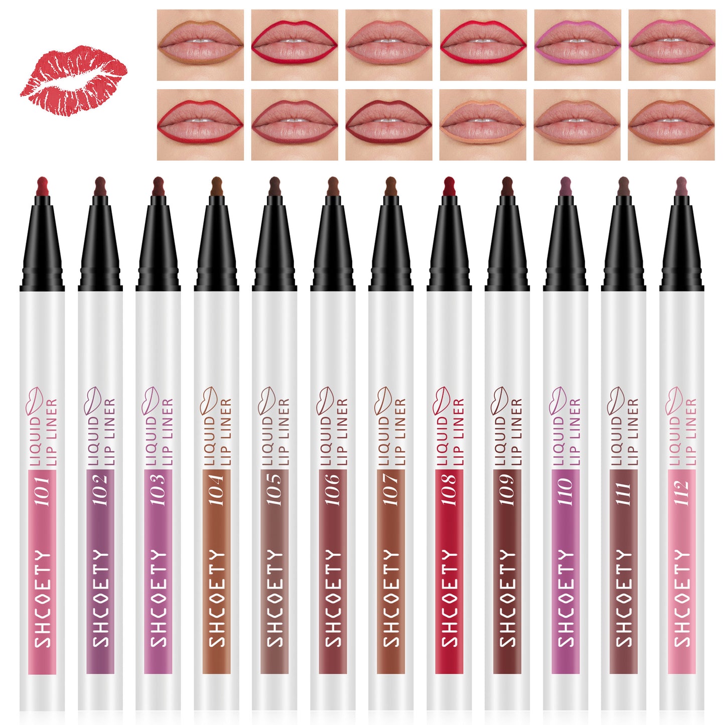 SHCOETY Juego de delineador de labios líquido mate de 12 colores, combo de lápiz labial y delineador de labios de doble uso, fácil de aplicar, larga duración, fórmula viscosa, aplicador de punta suave, set de regalo de maquillaje de labios