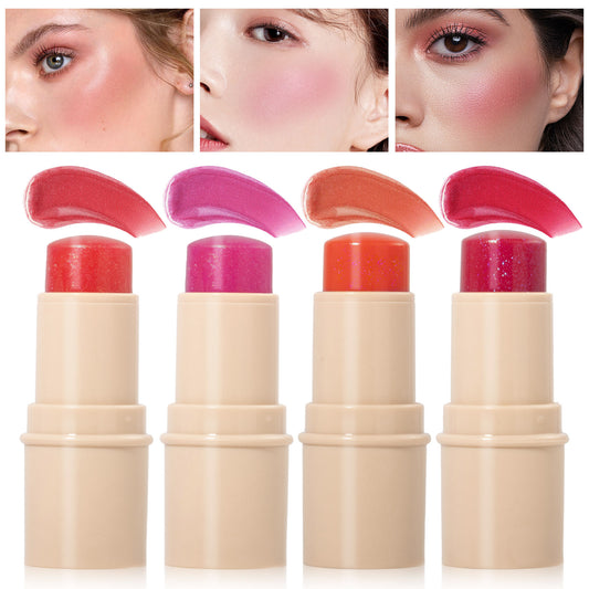 SHCOETY Jelly Bouncy Blush Stick, Multi-Use Pearl Shimmer HighlighterContour Sticks, Dual Lip And Cheek Color, Lightweight RadiantCream Blush Makeup