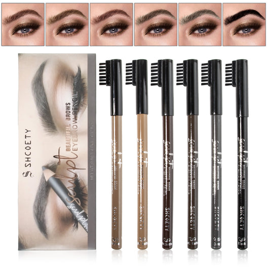 SHCOETY 6-Color Waterproof Eyebrow Pencil Set  Color Icon Kohl Eyeliner Pencil - Rich Hyper-Pigmented Color, Smooth Creamy Application, Long-Wearing Matte Finish Versatility, Cruelty-Free & Vegan